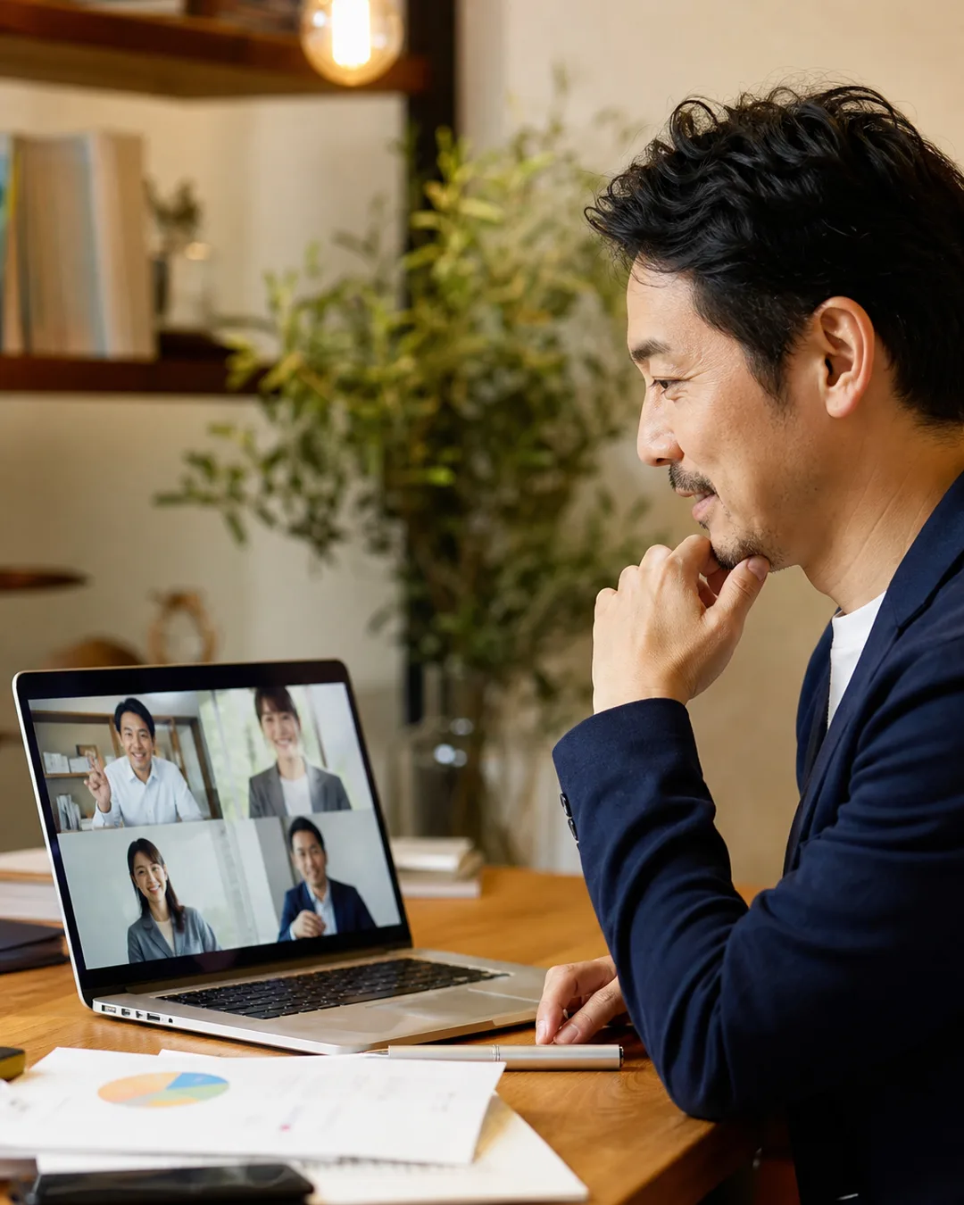 オンライン面談で画面越しに相談する社長と顧問